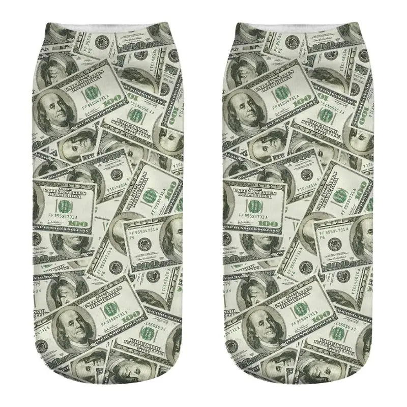 Unisex Couples Funny 3D Dollars Money Digital Printing Low Cut Short Boat Socks Rib Trim Summer Sport Casual Hosiery 5 Styles | Женская