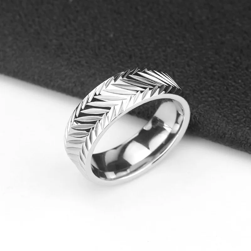 

QEENKISS RG833 Fine Jewelry Wholesale Fashion New Man Boy Birthday Wedding Gift Rhombic Carved Titanium Stainless Steel Ring 1PC