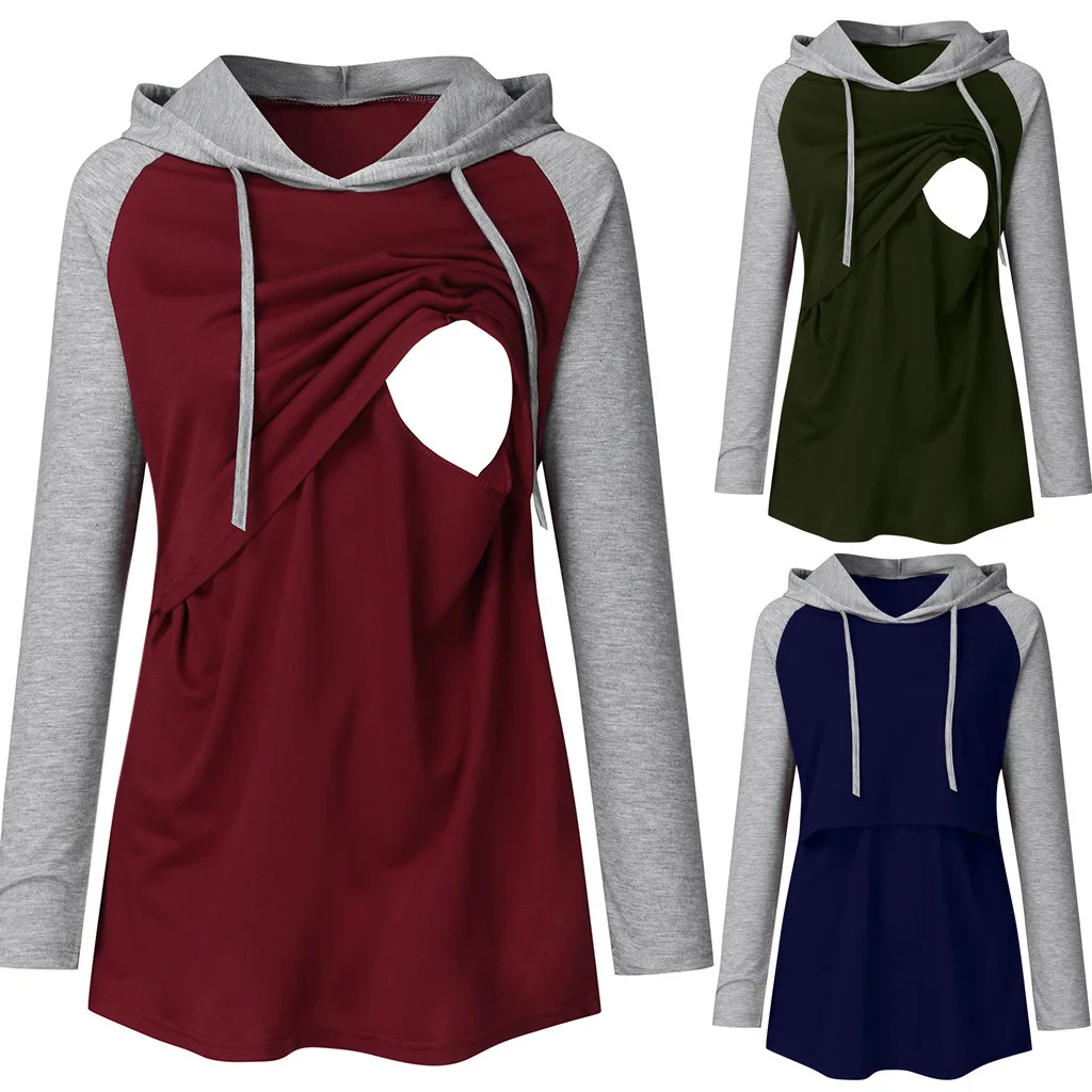 

Женская одежда для беременных толстовка для кормящих матерей Толстовка с длинным рукавом для кормящих грудью топы для беременных многосло...