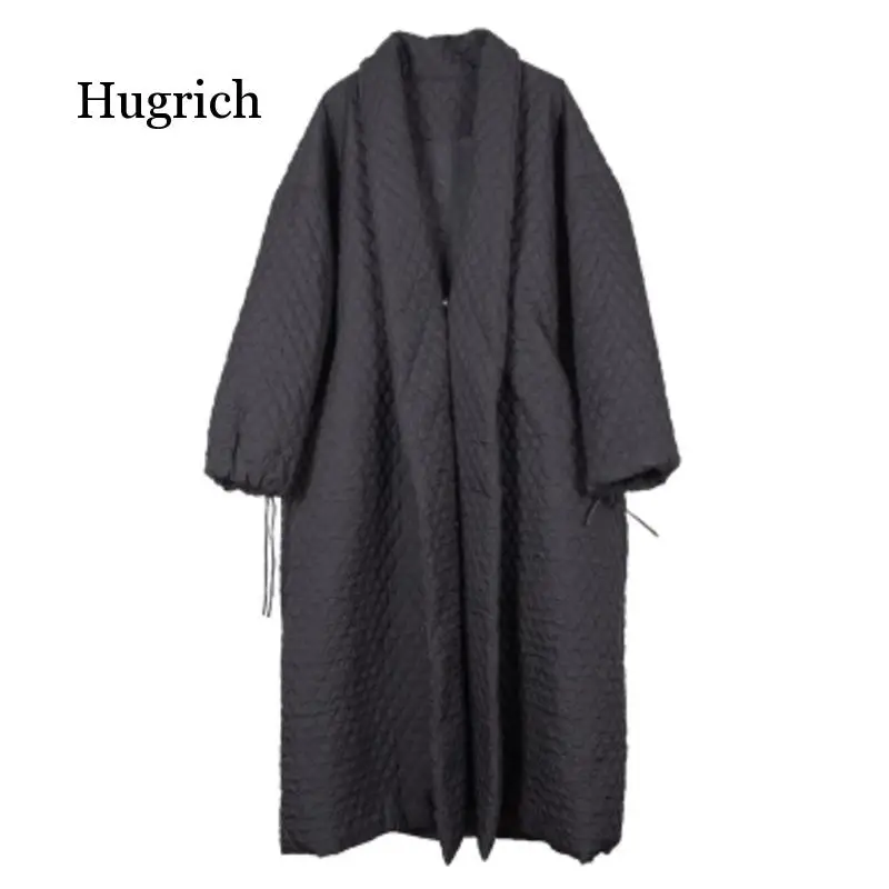 Женский Длинный свободный тренчкот черная ветровка большого размера в