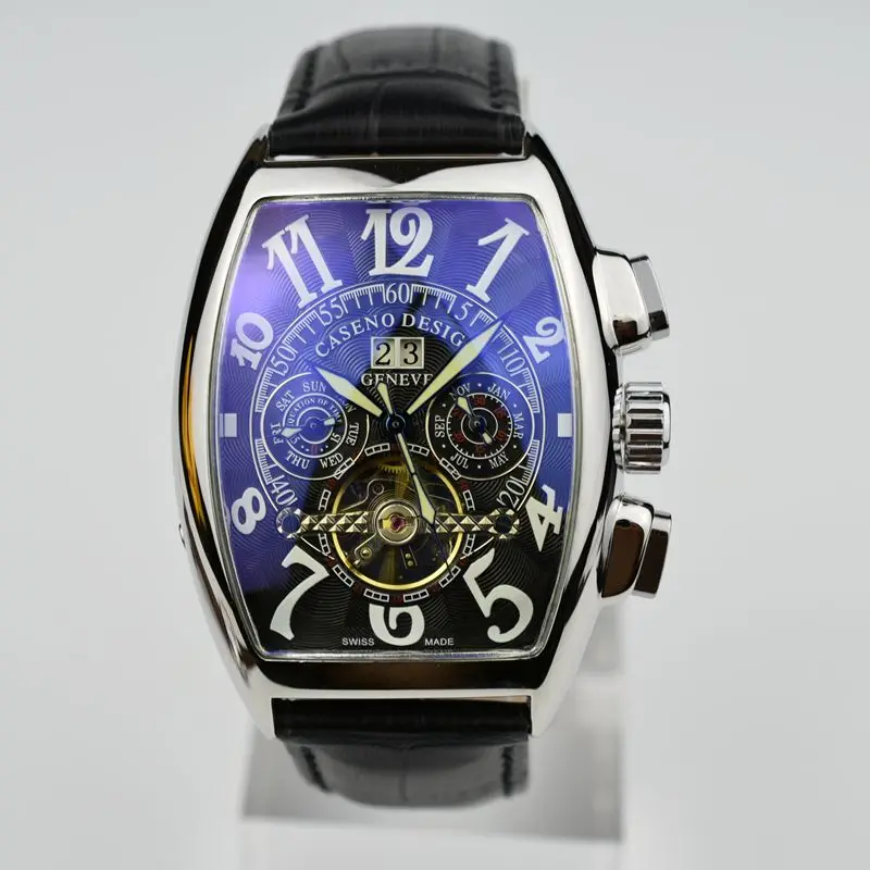4 CASENO бренд Роскошный кожаный ремешок tourbillon Мужские механические часы дропшиппинг день Дата Скелет Мужские часы с автоматическим подзаводом подарки - Цвет: 4