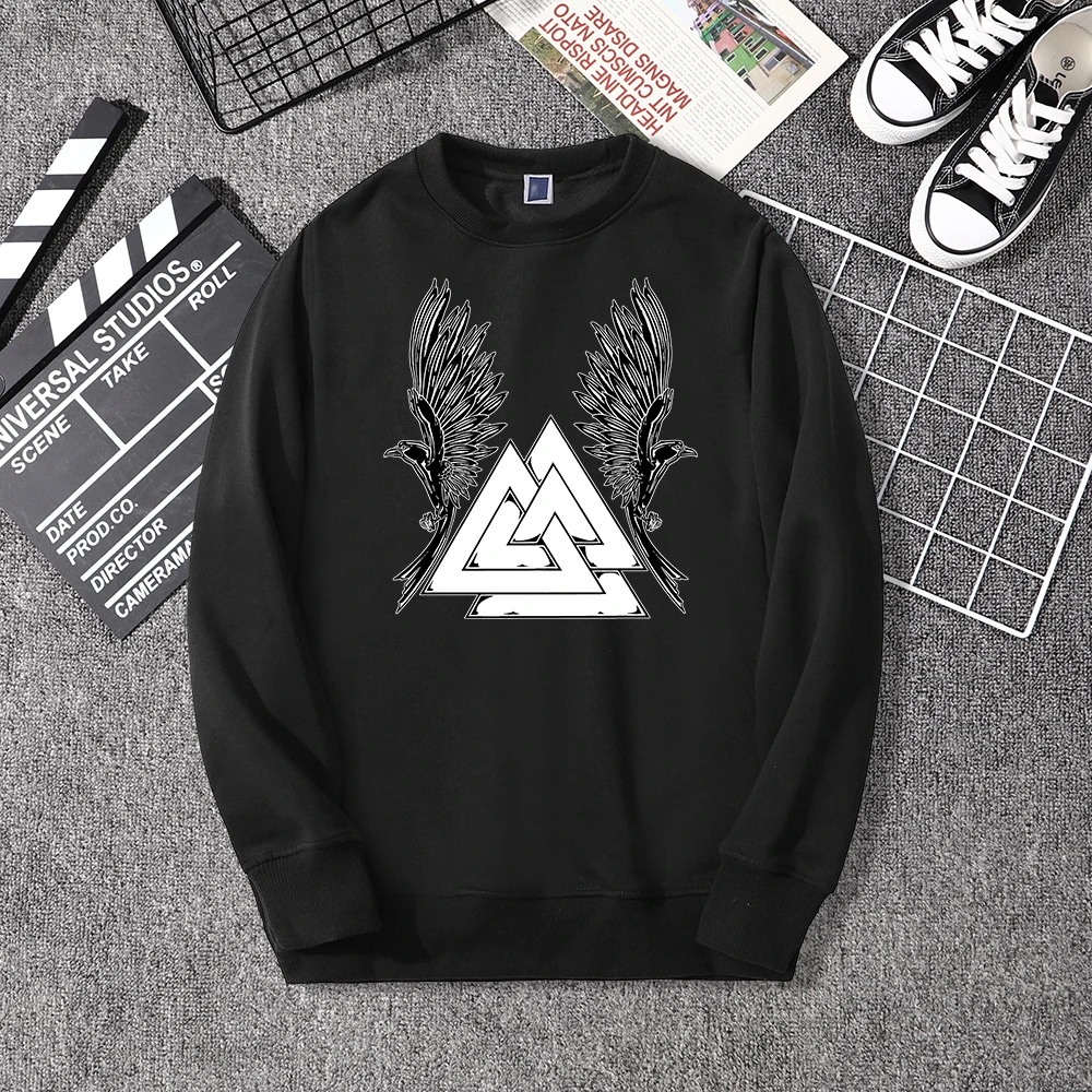 Толстовка мужская с капюшоном и принтом Ворон татуировок|Мужские толстовки