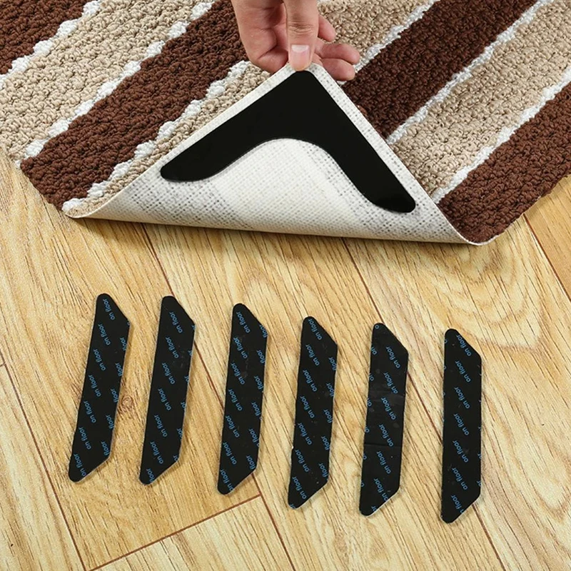 

Black Reusable Carpet Non-slip Stickers Plastic Anti-skid Rubber Mat Fixer Tape Washable Fixed Sticker For Bath Mats Doormat