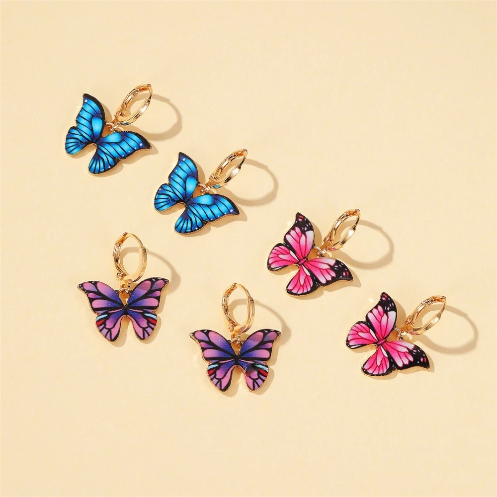 

Japan Style New Colorful Simulation Butterfly Earrings Dream Pendant Drop Earring Women Ear Buckle Gift Jewelry