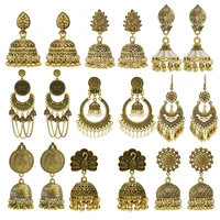 indian vintage jhumka dangle drop earrings for women gold alloy bells pendant pearl tassel bohemia afghan turkish ethnic jewelry
