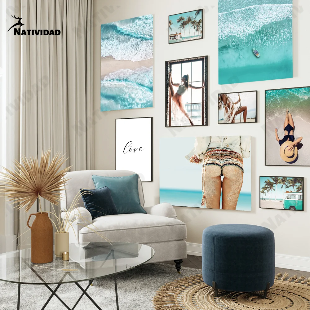 Плакаты и принты Морского Пейзажа с синим морем морской пейзаж пальма лодка кот