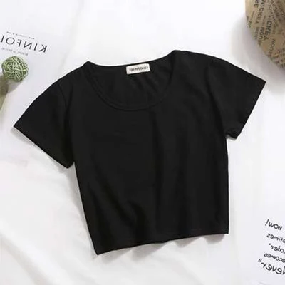 O-Black Повседневные однотонные Короткие топы с буквенным принтом, женские модные тонкие футболки с коротким рукавом, летние женские модные простые футболки с графикой, Новинка - Цвет: O-Black