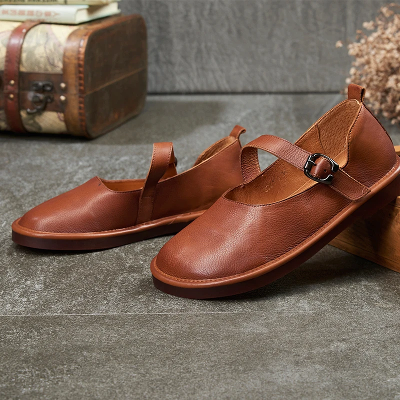 

Anance 2020 spring women's shoes breathable flat bottom first layer leather buckle comfortable soft bottom women's shoes sandals