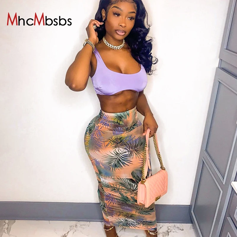 

Printed Casual Vacation Long Skirt Women Summer High Waist Skinny Beach Party Skirts 2021 Summer Vintage Female Wrap Hip Clothes