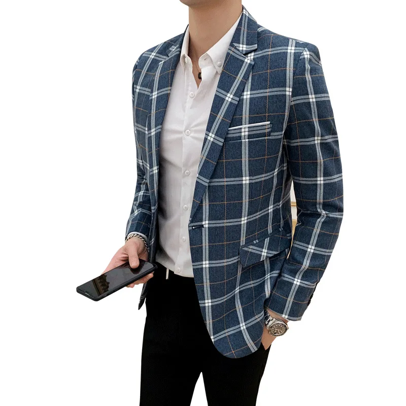 

Spring small suit men's single grid barber west coat cultivate one's morality leisure suit