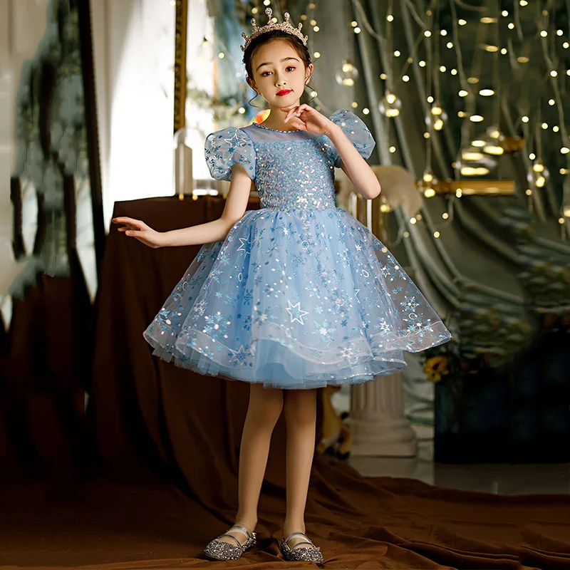 

Детское платье принцессы для первого причастия, с блестками, детское платье для крещения, пушистая ткань для маленьких детей, свадебная драпировка, для девочек