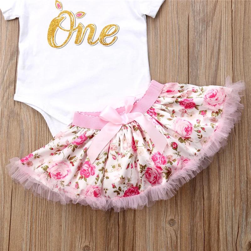 AA Newborn Clothes Set Girls 1st Birthday Clothing Baby Floral Clothes Short Sleeve Romper Lace Dress Girls Outfits Clothing