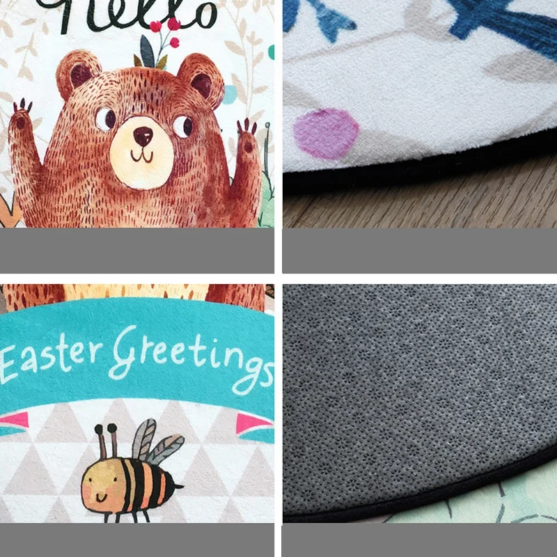 Round Rugs Baby Play Mat Toys Storage Organizer Nursery Large Polyester Anti-Slip Cartoon Animal Floor Game | Дом и сад