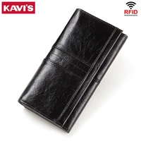 kavis new women wallets genuine leather long female zipper wallet women card holder ladies coin purse clamp for money bag