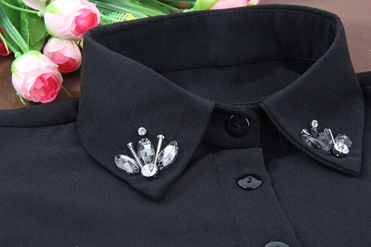 2019 модная женская белая рубашка с кристаллами ожерелья шифоновым наконечником