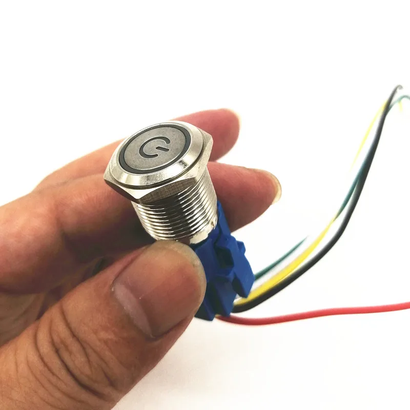 Автомобильный рожковый переключатель 16 мм металлический кнопочный СВЕТОДИОДНЫЙ