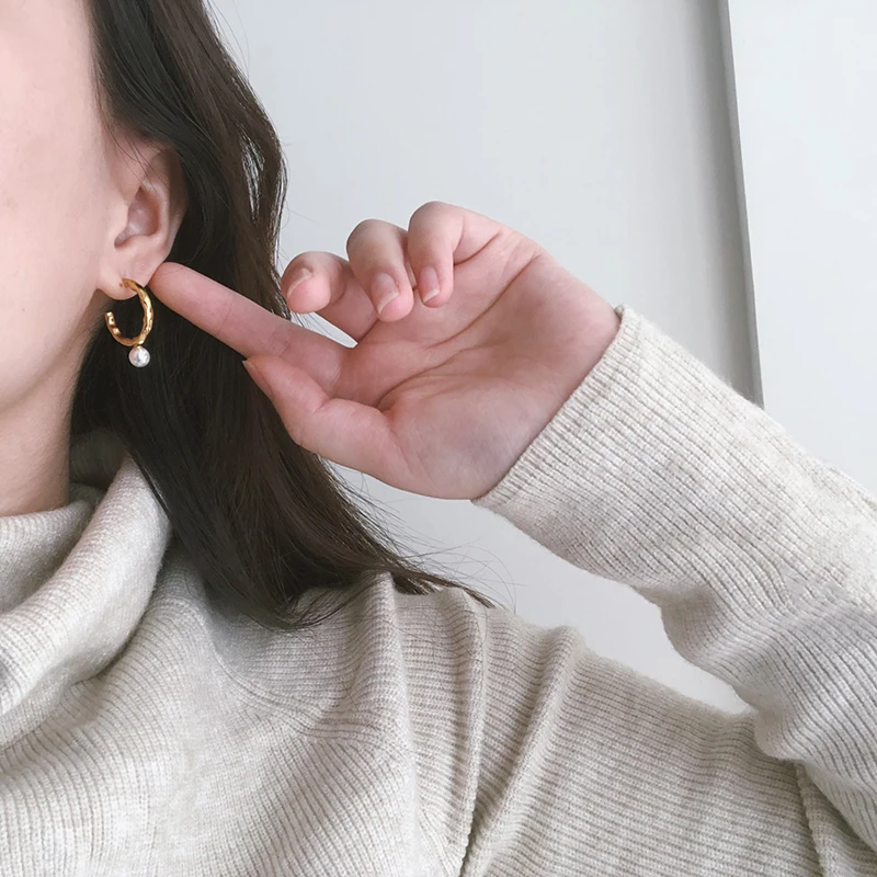 

Amaiyllis 18k Gold Minimalist Irregular Pearl Hoop Earrings Statement Drop Earring Brincos Female Fashion Jewelry
