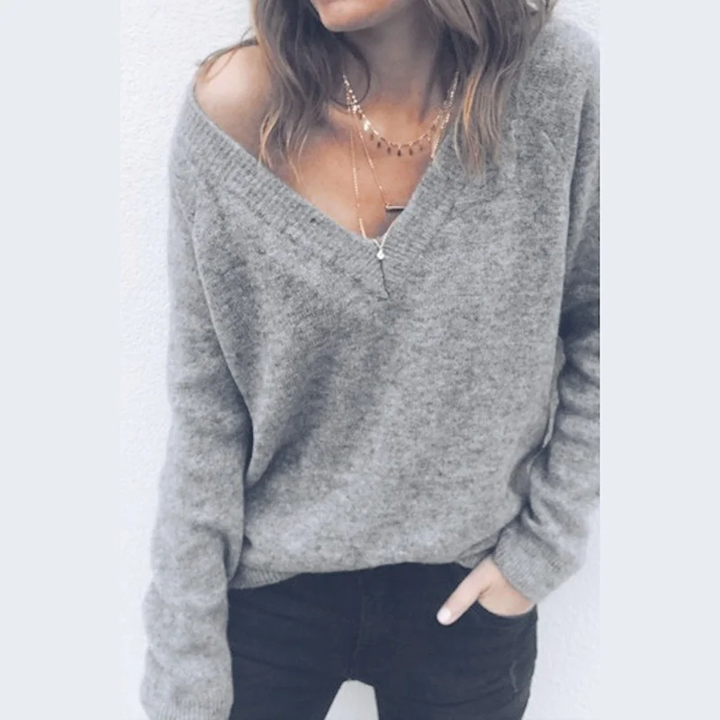 ZOGAA 2019 sweater Winter Women Sweater Sexy V-Neck Knitted Cashmere Sweaters Female Solid Casual Pullovers christmas | Женская одежда