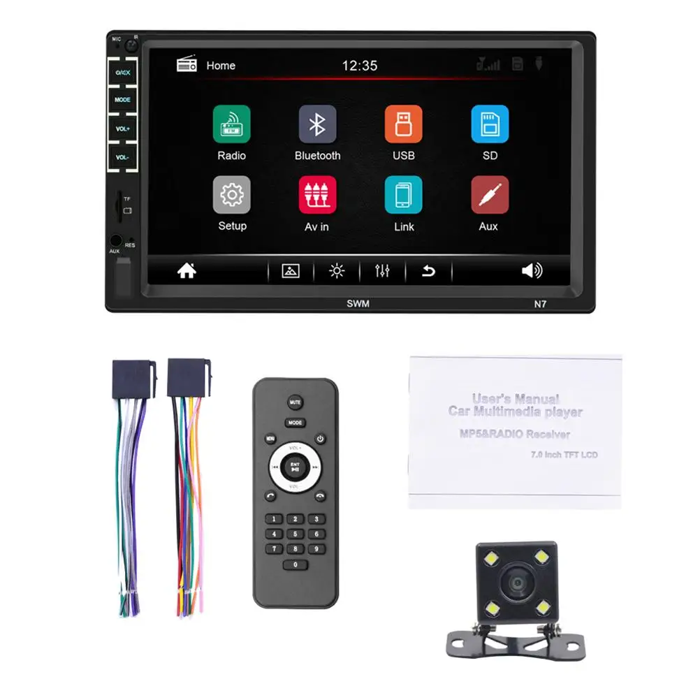 

7" Car Stereo Touch Screen Car Audio Receiver MP5 Player Double Din FM Radio Bluetooth Video With Camera