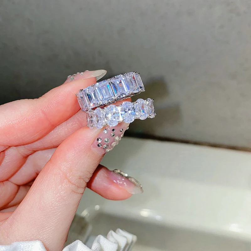 

High Quality Silver Color Cut Zircon Rings Set for Women Wedding Engagement Korean Fashion Fashion Jewelry 2022