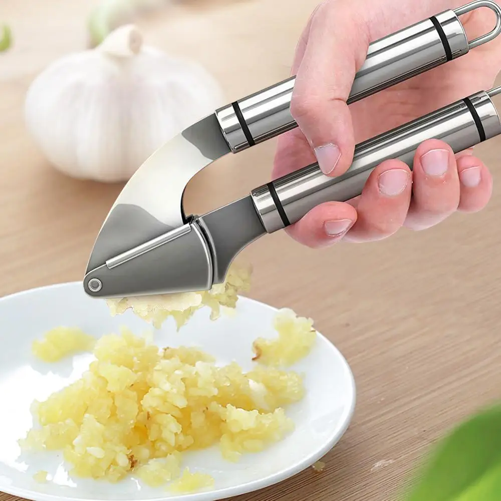 

Garlic Press Stainless Steel Garlic Mincer Tool Professional, Food Grade 304 Genuine Garlic Crusher Squeezer with Cleaning Brush