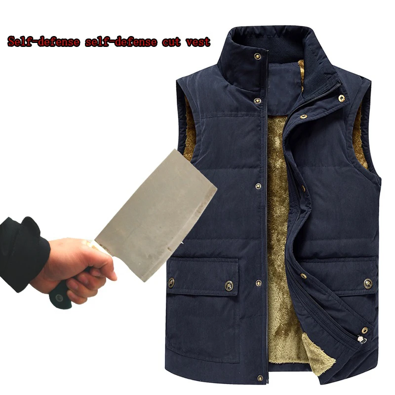 Зимний мужской жилет с бархатной подкладкой и защитой от порезов байонетным