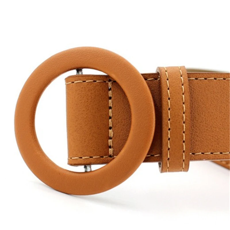 

2021 Women Belts Fashion Round Buckle Design Pin Buckle Simple Student Style Imitation Leather PU Belts for Women