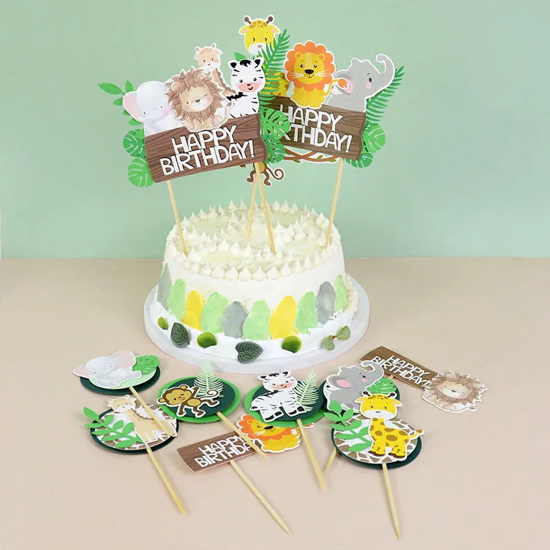 Фотофон с изображением джунглей сафари животных торта Декор Жираф Лев детский