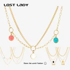 Ожерелье женское многослойное с эмалью и подвеской в виде смайлика