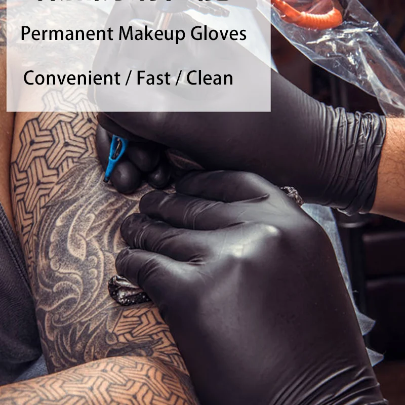 Пластиковые одноразовые черные перчатки для микроблейдинга перманентного