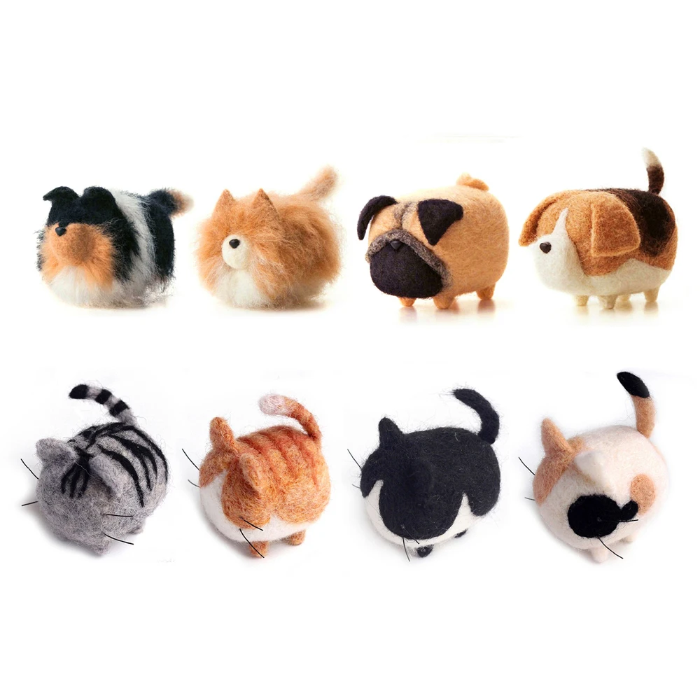 

Cat and Dog Needle Felting Kit for Beginners, 1.6"x1.6"x3.2"/4x4x8cm, Wool Felt Kits, Felting Craft Kits, English Manual