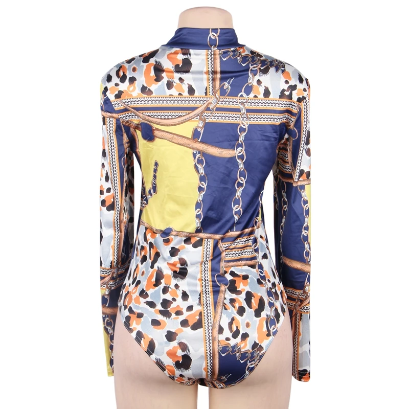 

Printed Long Sleeve Bodysuit Women Sexy Jumpsuit Hollow Out Fashion Overalls Autumn High Quality Button Body Femme RS81003