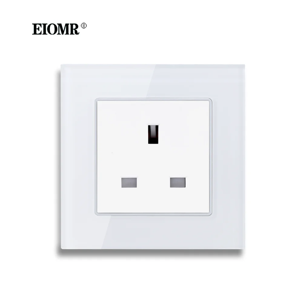 

Настенная розетка EIOMR стандарта Великобритании, прозрачная стеклянная панель, 86*86 мм 13A, с защитой от детей, серая, черная, белая розетка