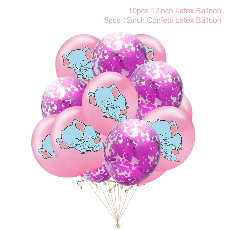 B Pink Balloon 15pcs Воздушные шары в виде слона, украшения для девочек и мальчиков, детские украшения для дня рождения, крещения, крещения - Цвет: B Pink Balloon 15pcs