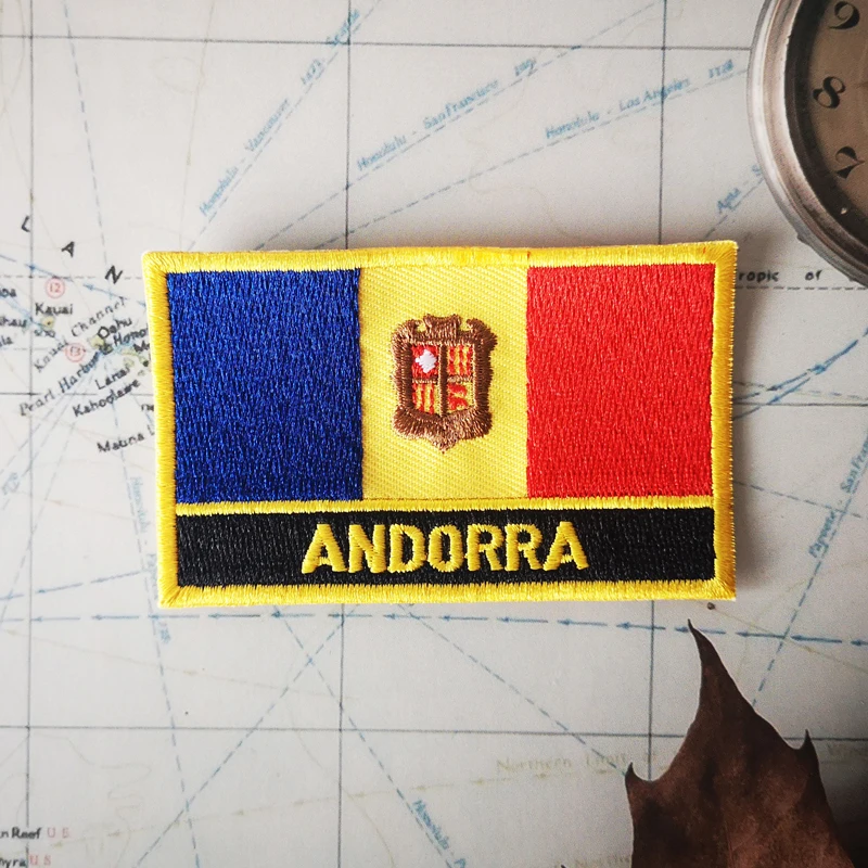 ANDORRA национальный флаг вышивка искусственная кожа квадратная форма булавка на