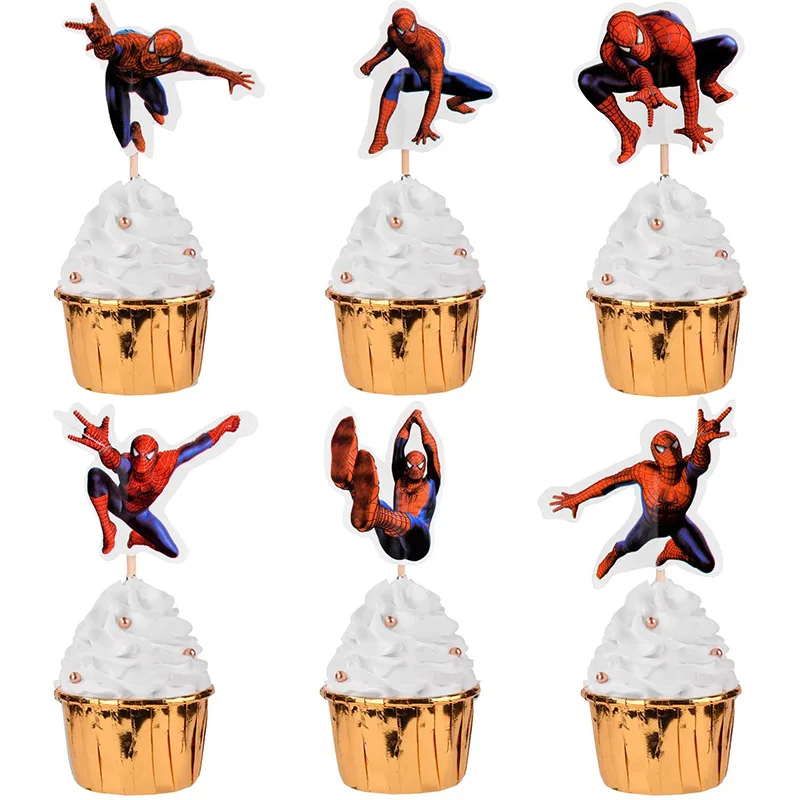 24pcs Spiderman Cupcake Toppers for Birthday Party Cartoon Disney spider-man Cake Decoration Supplies gifts toy