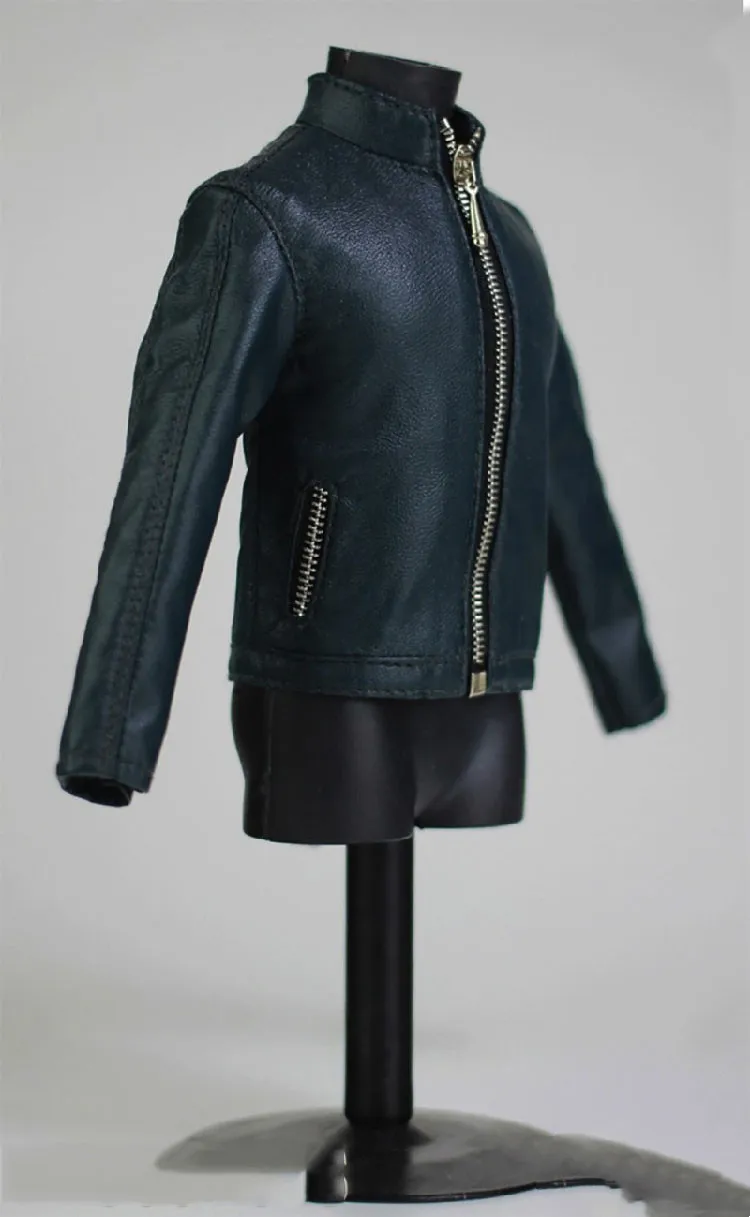 

F02A/B 1/6 Men's Black/Dark Green Leather Jacket and Shoes Motorcycle Jacket Set Suitable for 12-inch Men's Action Figure