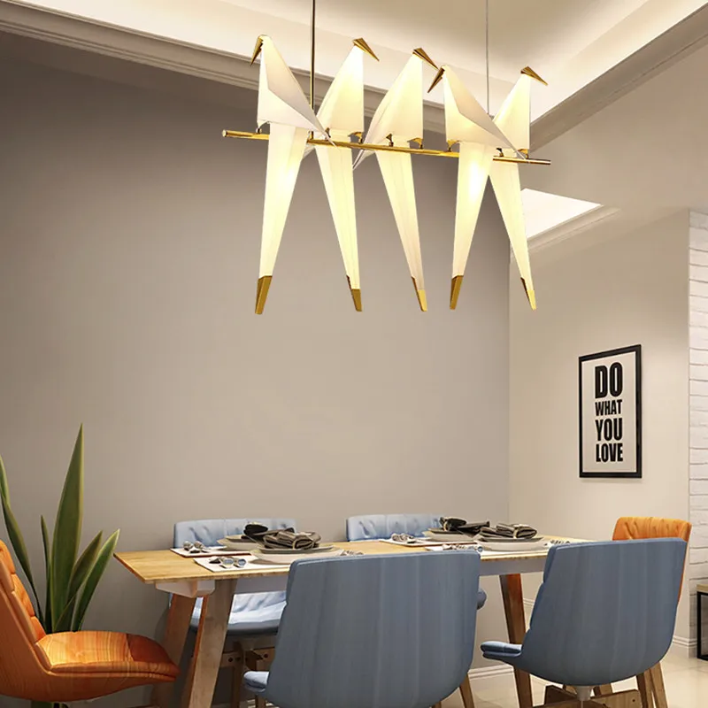 

Modern Paper Crane Iron Chandelier Bird Design Creative Gold LED Lamp for Loft Bedroom Study Foyer Dining Room Children's Room