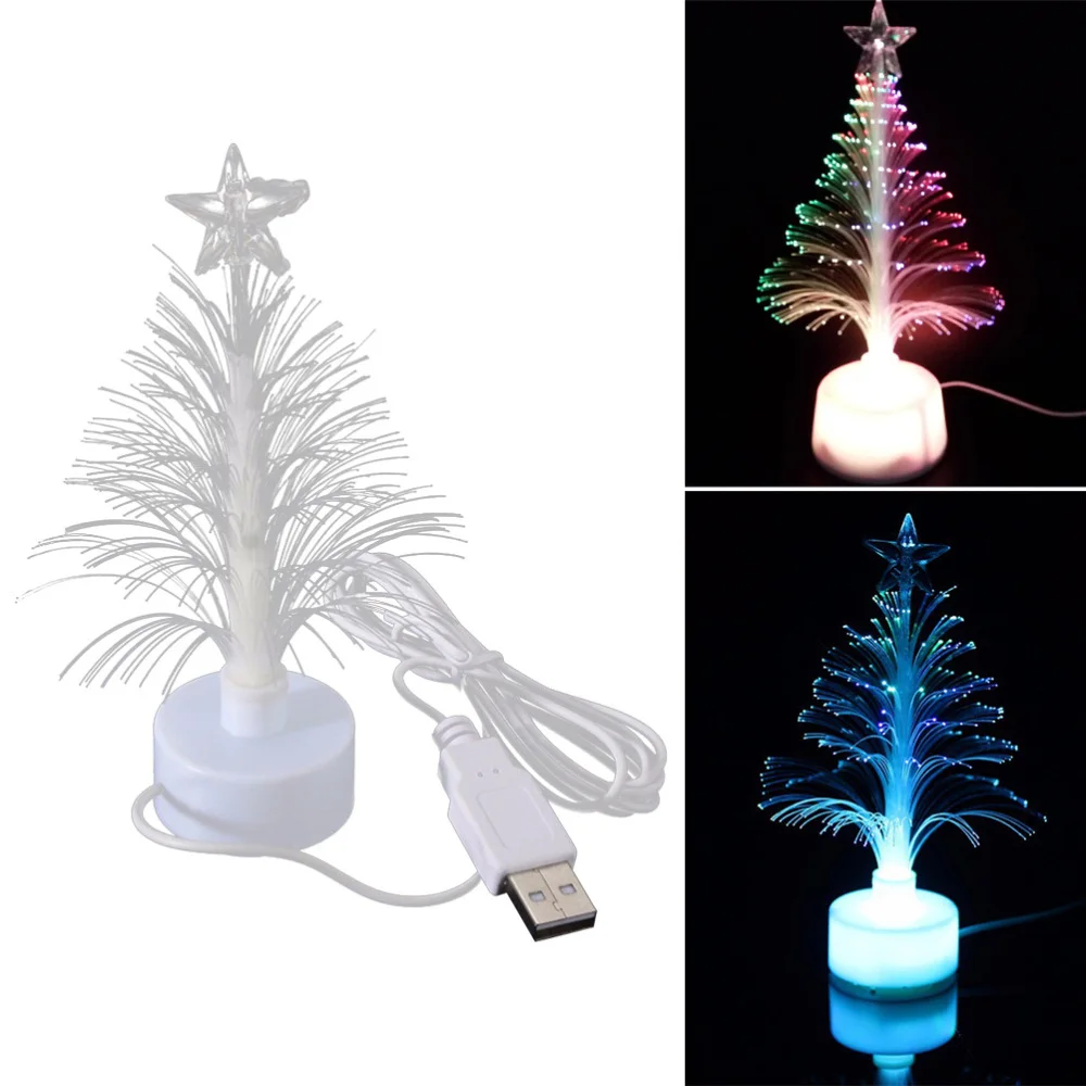 

Mini LED Christmas Tree Night Light Color Changing Fiber Optical Light USB Connection Lamp Festival Decor for Bedroom Shopping