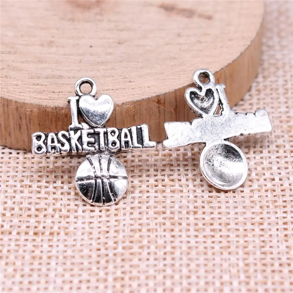 

120pcs 21x20mm I Heart Basketball Charm For Jewelry Making Antique Silver Color Antique Bronze Color DIY Jewelry Making