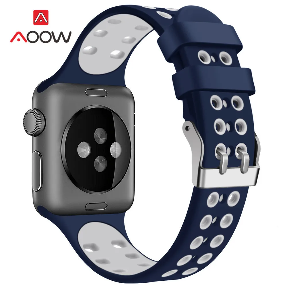 Силиконовый спортивный ремешок для часов Apple Watch 4 40 мм 44 мм 38 мм 42 мм с пряжкой дышащий браслет с отверстиями ремешок для iwatch 1 2 3