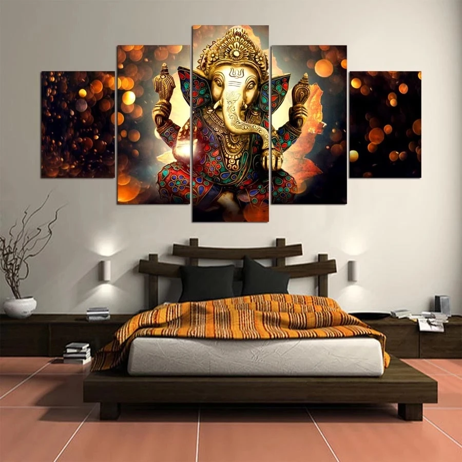 

Canvas Painting Wall Art Home Decor Frame 5 Pieces Ganesh Elephant Trunk God For Living Room Modern HD Printed Landscape Picture