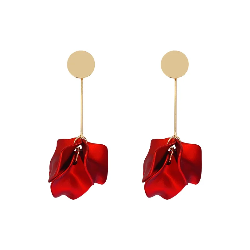 Aretes de mujer, современный стиль, дизайн, большие красные лепестки роз, серьги с кисточками, тренд, темперамент, летние корейские серьги для женщин