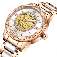 orkina fashion women skeleton automatic mechanical watch luxury brand ceramic strap elegant ladies wristwatches waterproof clock