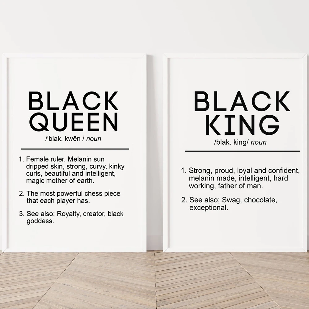 

Canvas Painting Black King and Queen Definition Quote Posters Prints Bedroom Melanin Wall Art Black Beauty Home Decor Frame