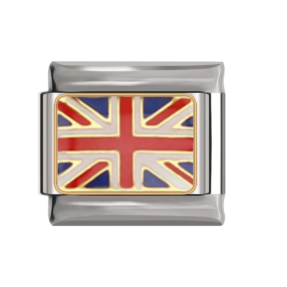 United Kingdom Hapiship I Love Испания русский Великобритания американский флаг итальянский Шарм Подходит 9 мм браслет из нержавеющей стали DJ149 - Окраска металла: United Kingdom