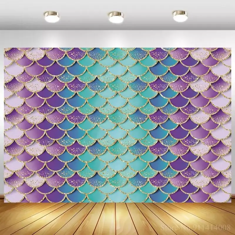 

Mermaid Fish Scales Gradient Photography Backdrop Kids Baby Shower Birthday Party Table Decor Photo Background