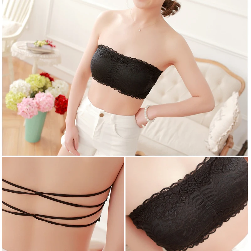 Бюстгальтер женский кружевной без бретелек с вкладышами | Женская одежда