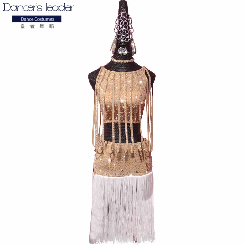 

New Latin dance complexion chain competition costume performance costume performance suit nude full body flash diamond tassel sk