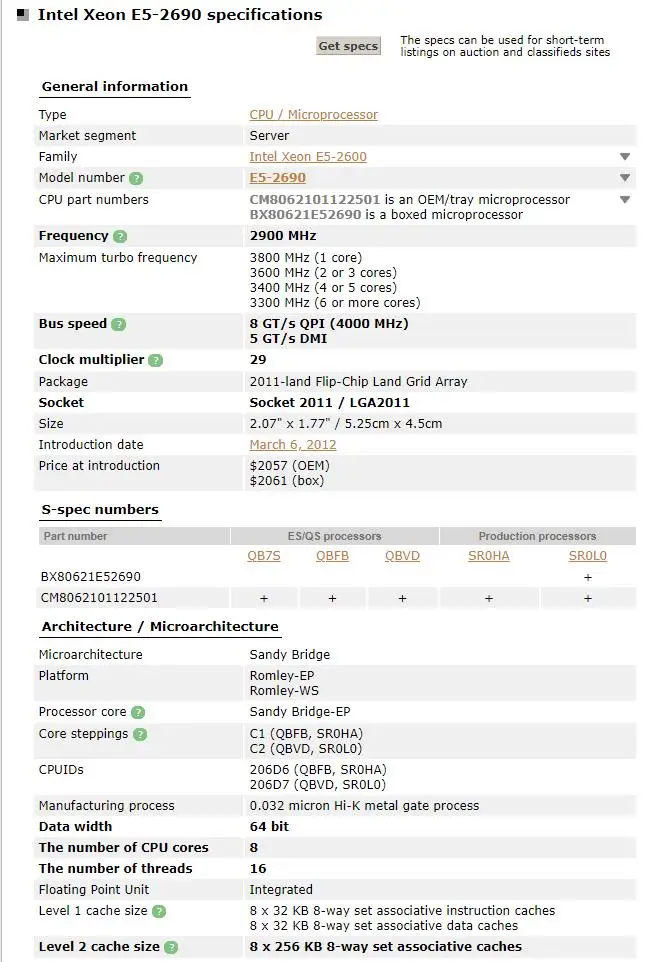 Ксеон восьми ядерный E5 2690 2 9 ГГц 8.0GT/s 20 МБ LGA2011 процессор Процессор 100% нормальной